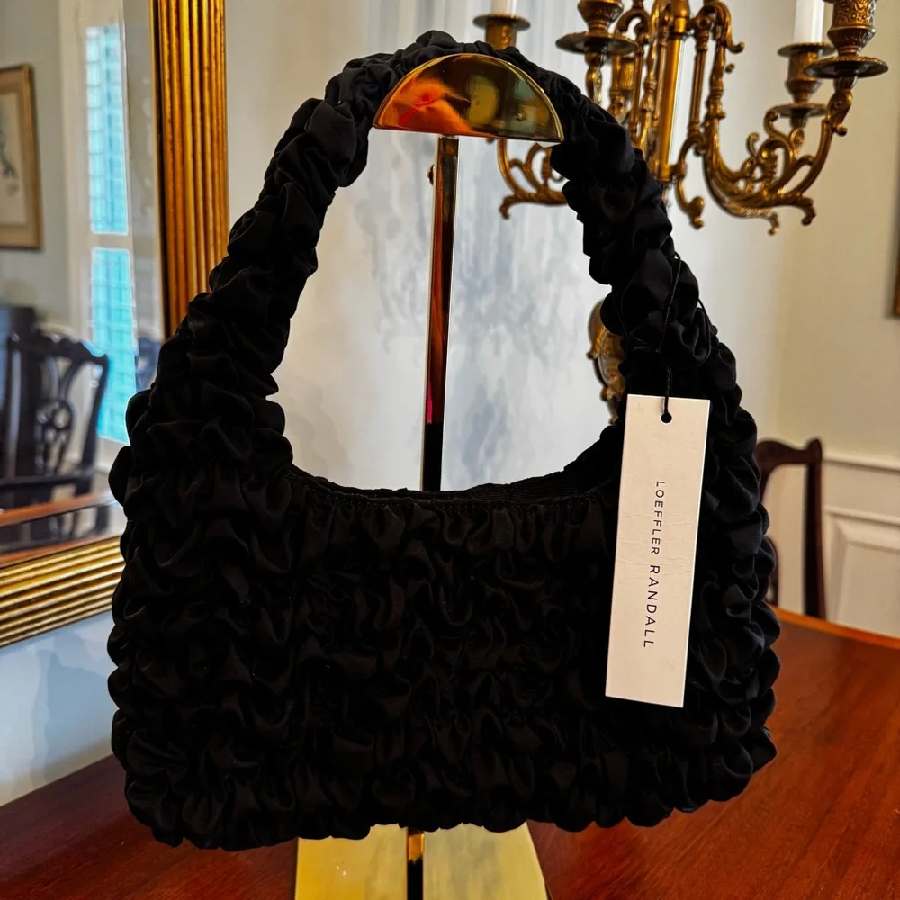 NWT Loeffler Randall Syd Black Smocked Mini Hobo Bag